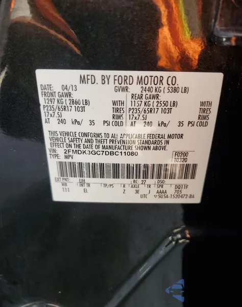 2013 Ford Edge Se from USA, damaged, VIN 2FMDK3GC7DBC11080